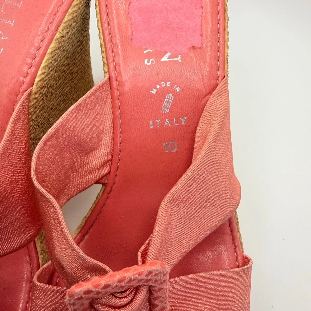 VTG Women's Italian Shoemakers Coral Pink Wedges Buckle Y2K Pumps SZ 10